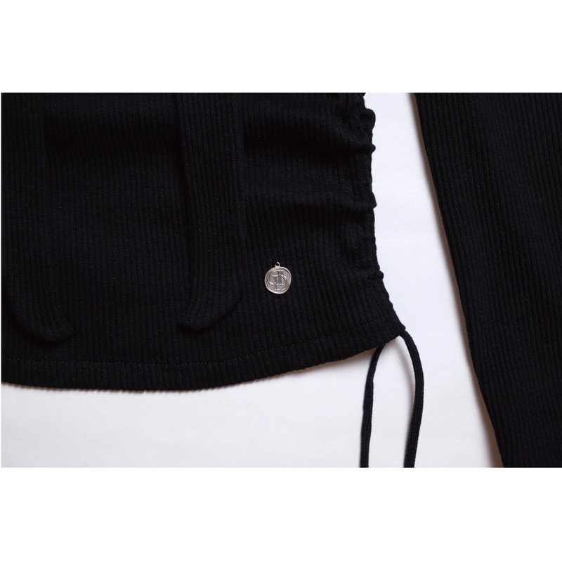 OFF SHOULDER HOODED LONG SLEEVE BLACK