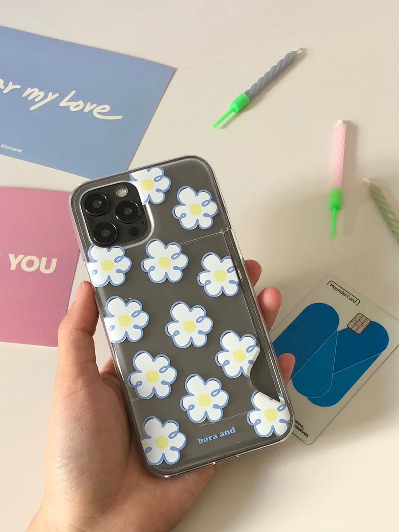 Blue flower card case _ Clear hard (iphone case)