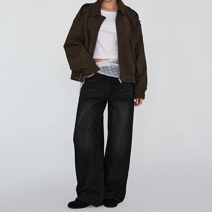 [made/4size] Keshi Pintuck Panel Wide Denim Pants -4color