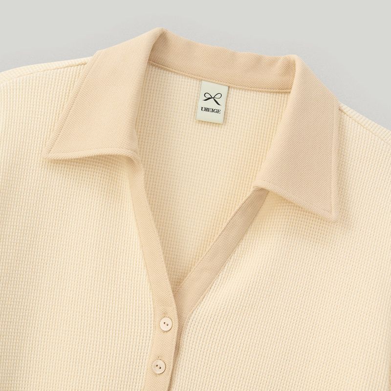 Cream Half Open Collar Tee
