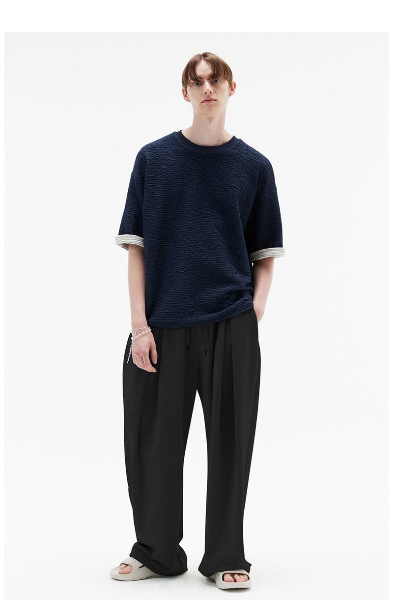 deep four tuck flow banding pants black
