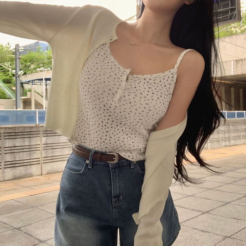 [BELLIDE MADE] FLOWER BUTTON LAYERED CAMISOLE