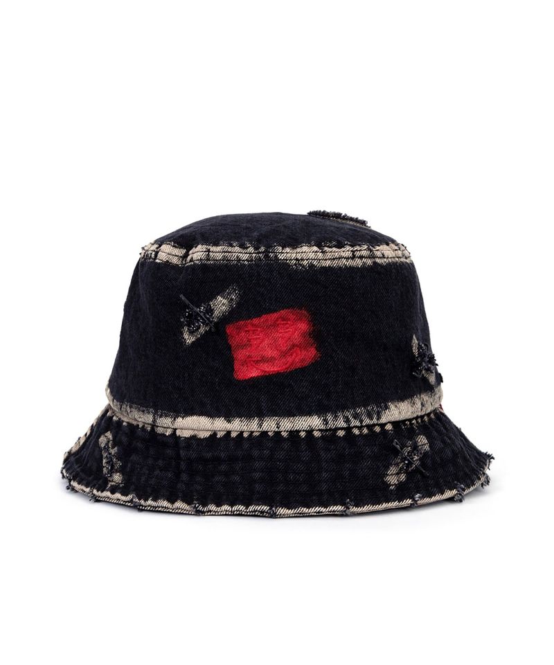 BLACKBLOND(ブラックブロンド)の「BBD Bleached Custom Smile Logo Denim Bucket Hat (Black)(Hats)」