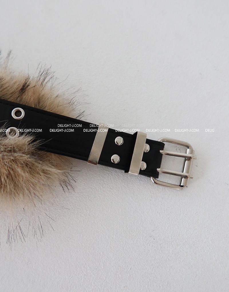 Punching mink fur layered belt