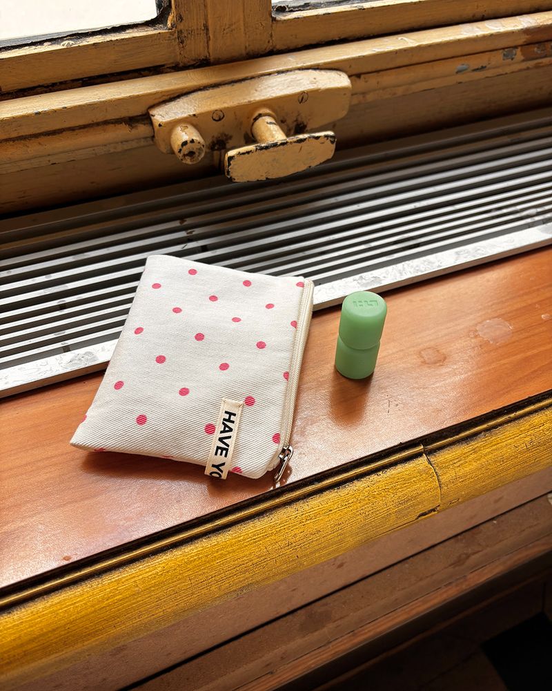 Dot flat pouch - pink , M size