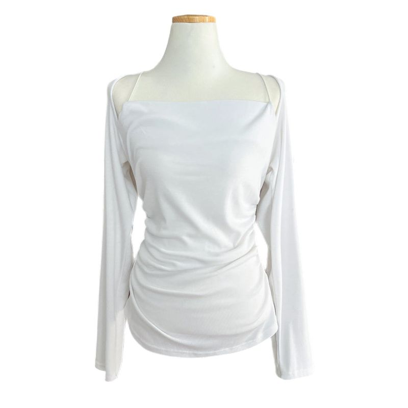 Jenn Muse Off-Shoulder Strap Drape Long Sleeve Top