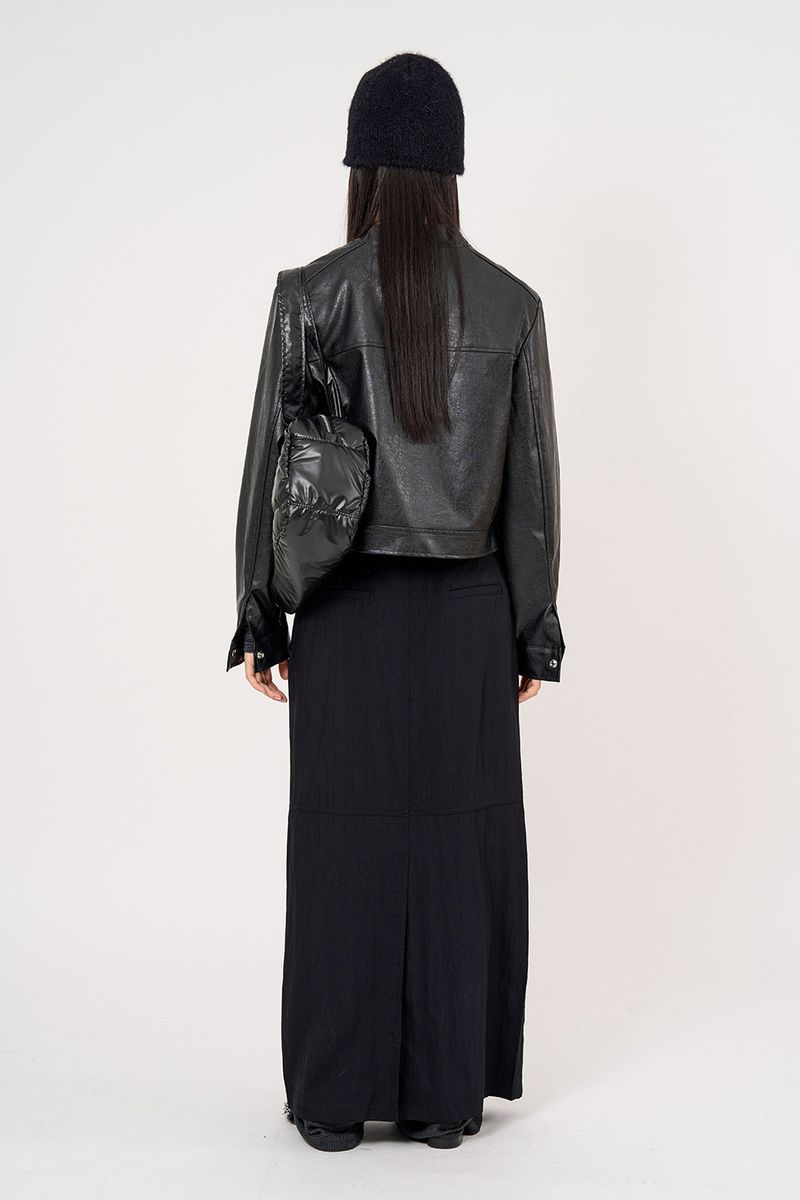 Minimal zip-up crop leather jacket
