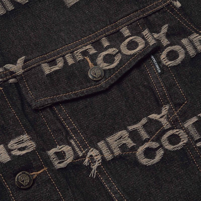 Frayed Logo Denim Jacket - Black