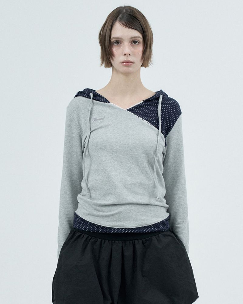 Fazed(フェイズド)の「dot wrap layered hoodie / gray(Tops)」