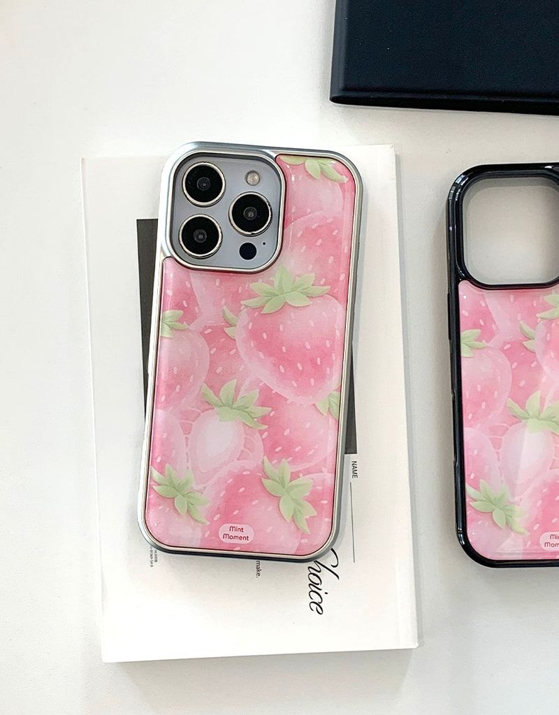 [MADE]ピンクストロベリーシュガー シルバーエポキシ バンパーiPhoneケース