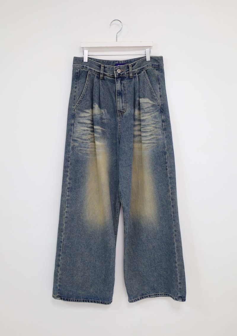 (UNISEX)Mud-Washed Wide Denim Pants
