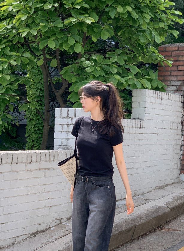 Simple & Basic Round Short Sleeve T-shirt (6color)