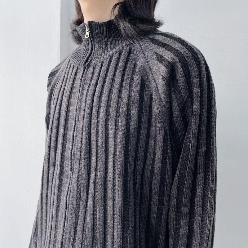 High-Neck Stripe Knit Jacket