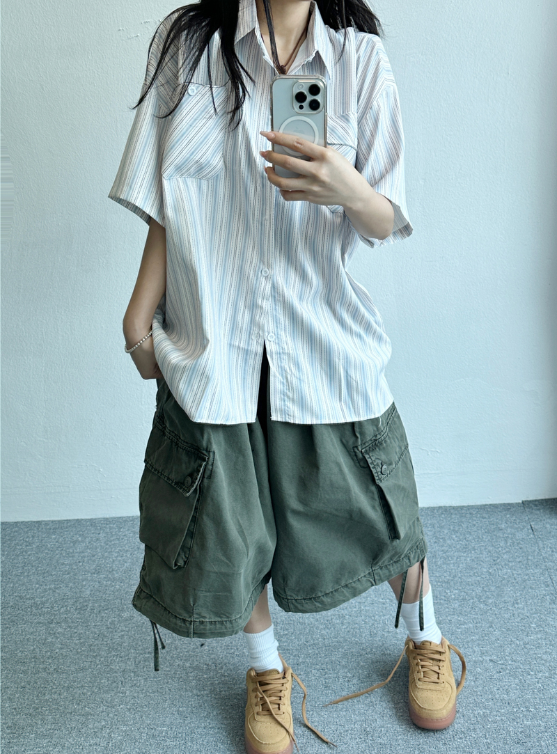 STRIPED STRIPE OVER SHIRT💚💛🤍