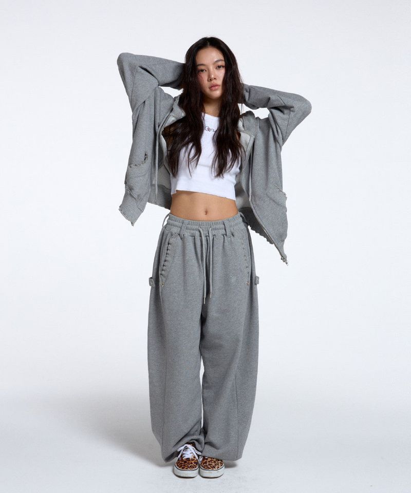 WASHED RUFFLE HOODIE ZIP-UP / MELANGE