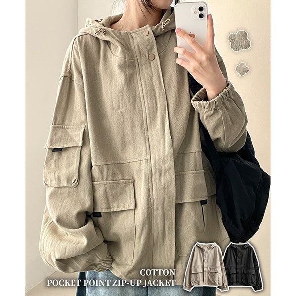 hijjoo(ハイチュー)の「Haute High Neck Hem String Pocket Hooded Jacket(Jackets/Outerwear)」