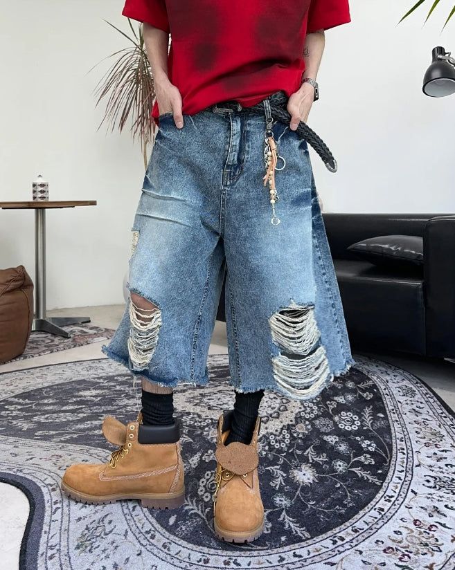 Rica Washed Damaged Bermuda Denim