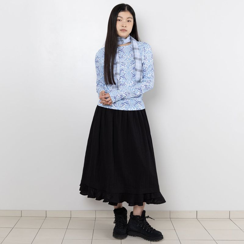 TTTTwister Ruffle Long Skirt - Black