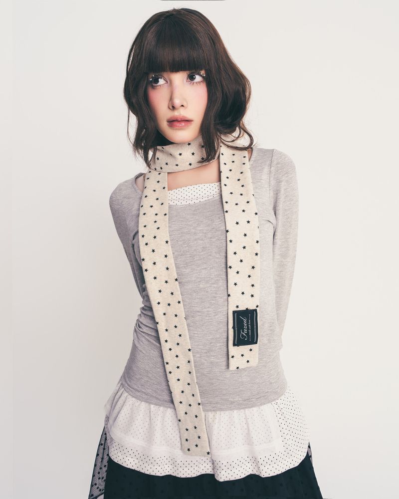dot frill layered top / gray
