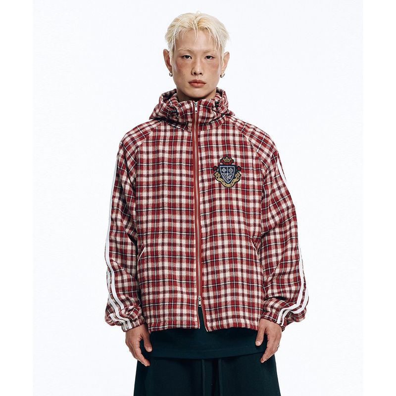 EASY NO EASY(イージーノーイージー)の「Emblem Check Windbreaker Jacket - Red(Tops)」