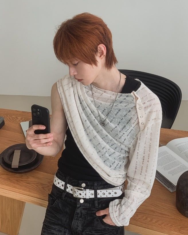 26SS★ [PLAN MADE/MADE] Slant Snap Damaged Knit