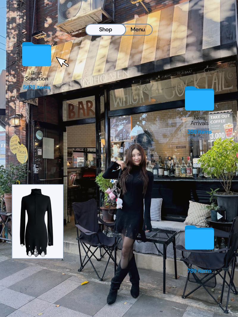 lip-mood black half-turtleneck dress
