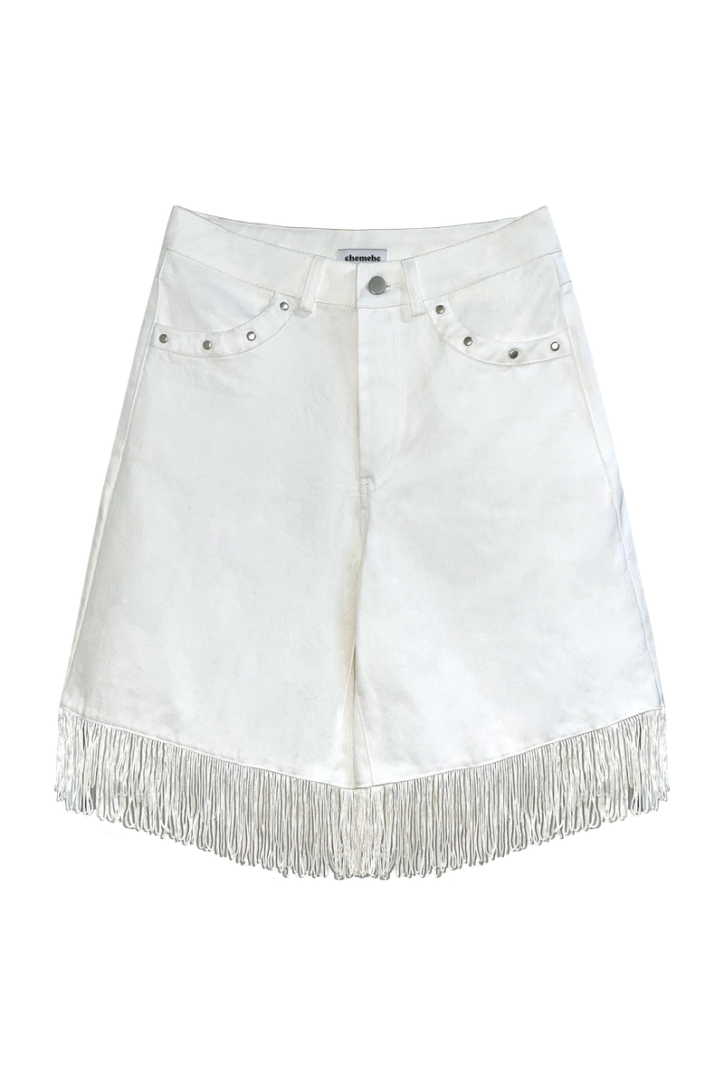 CHEMEHC（チェメッシ）の「STUD TASSEL HALF PANTS (WHITE)（Pants）」