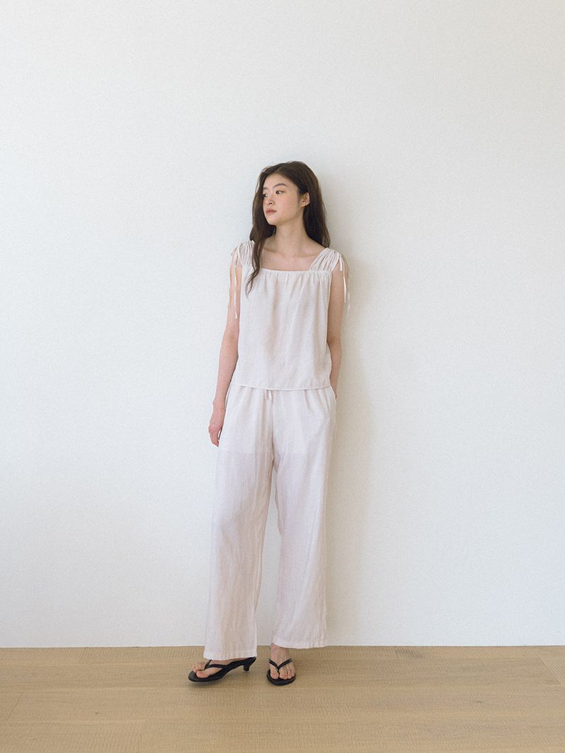 Thin Banding Wide Pants - Cream