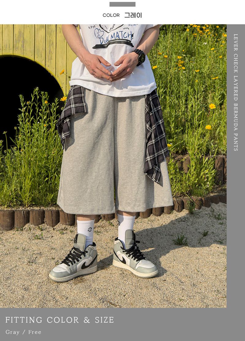 Lever Check Layered Bermuda Pants
