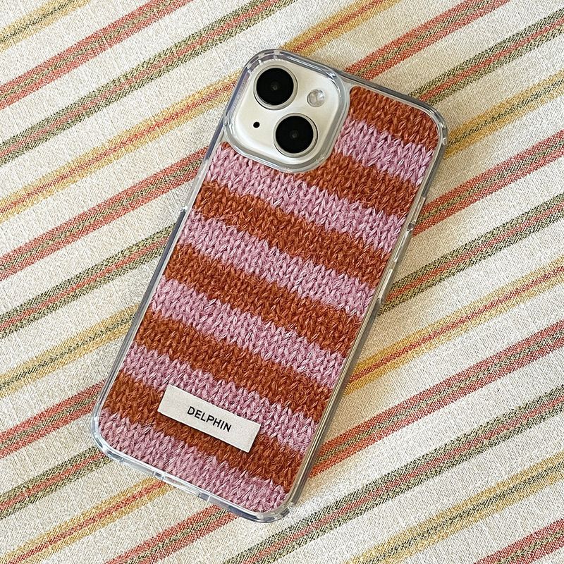 ALPACA STRIPE HARD JELL CASE_ PINK