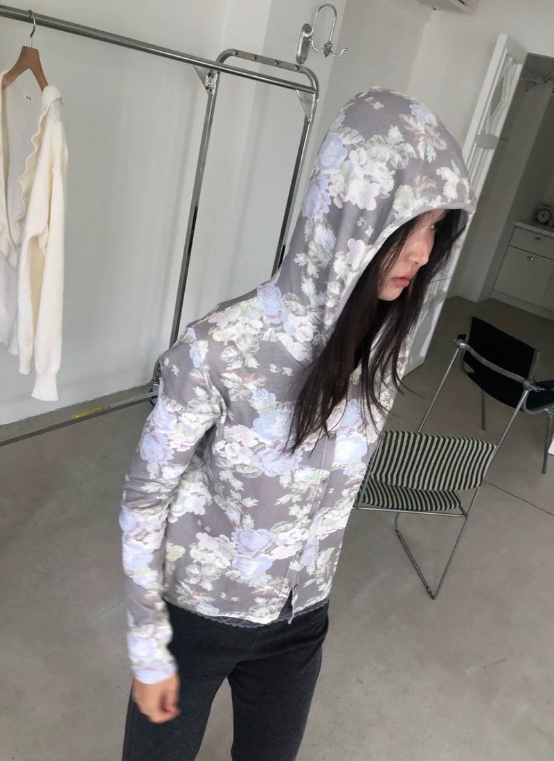 Flower button hoodie(2c)