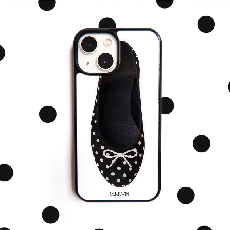 [Glass] black dot shoes case 