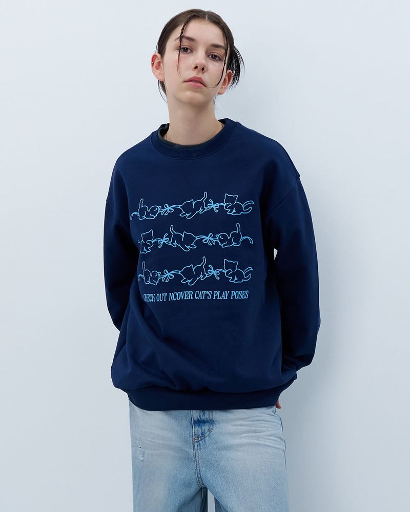 CATS PLAY POSES SWEATSHIRT-NAVY