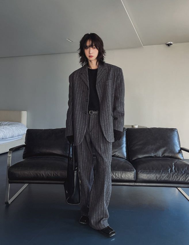 Ovening Stripe Wool Slacks