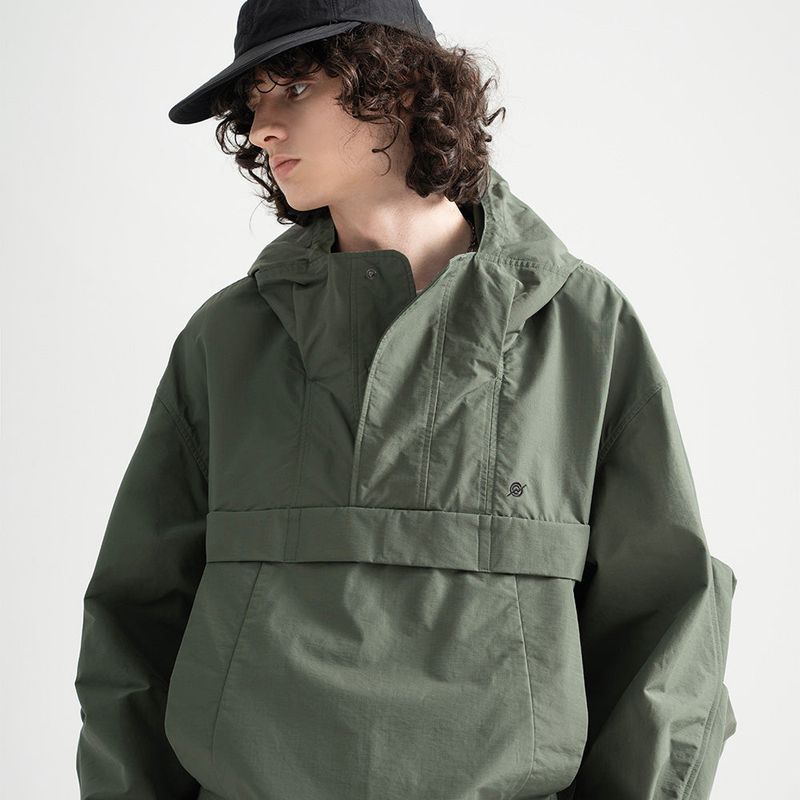Nylon RIB Pullover Jacket - KHAKI