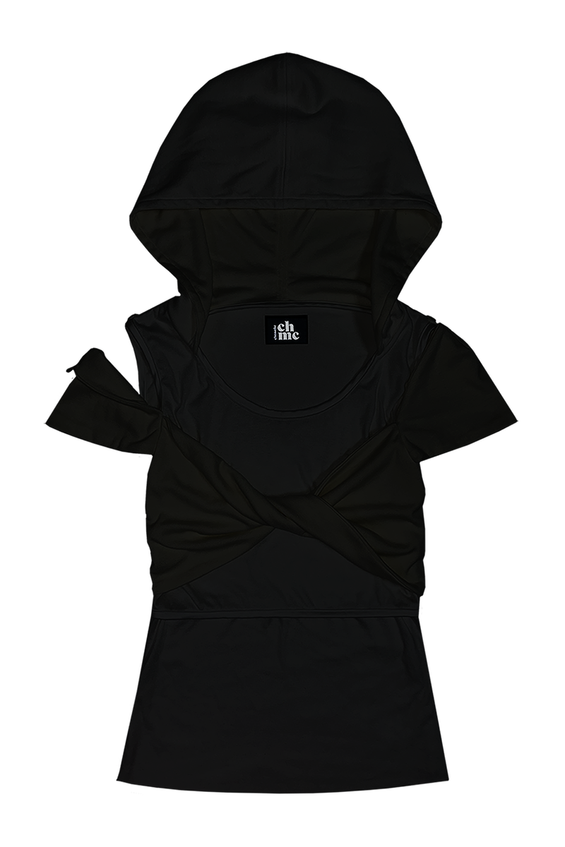 CHEMEHC（チェメッシ）の「TWIST HALF SLEEVE HOODIE (BLACK)（Tops）」