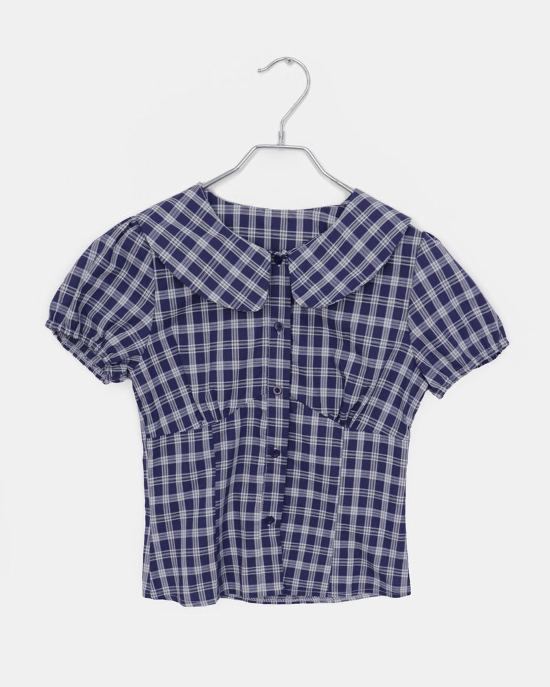 Ward Round Collar Puff Checkered Blouse