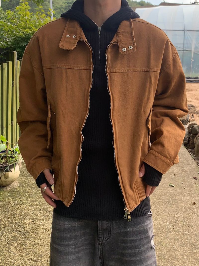 Rib Hood Half Zip-Up Knit