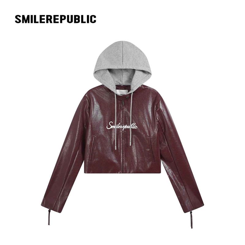 SMILEREPUBLIC（スマイルリパブリック）の「Unisex PU-Coated Faux Leather Cropped Hooded Zip Jacket（Jackets/Outerwear）」