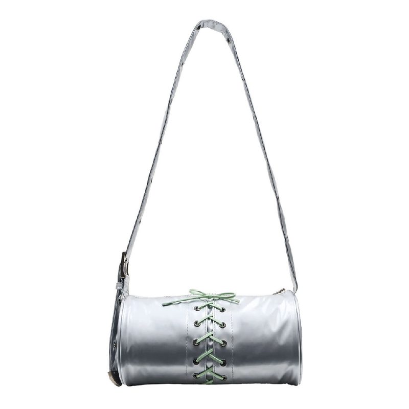 2WAY BELTED STRAP BARREL BAG SMALL_GLOSSY SILVER