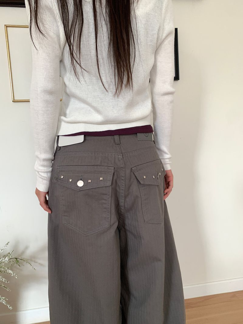 TWILL BACK POCKET STUD PANTS (3C)