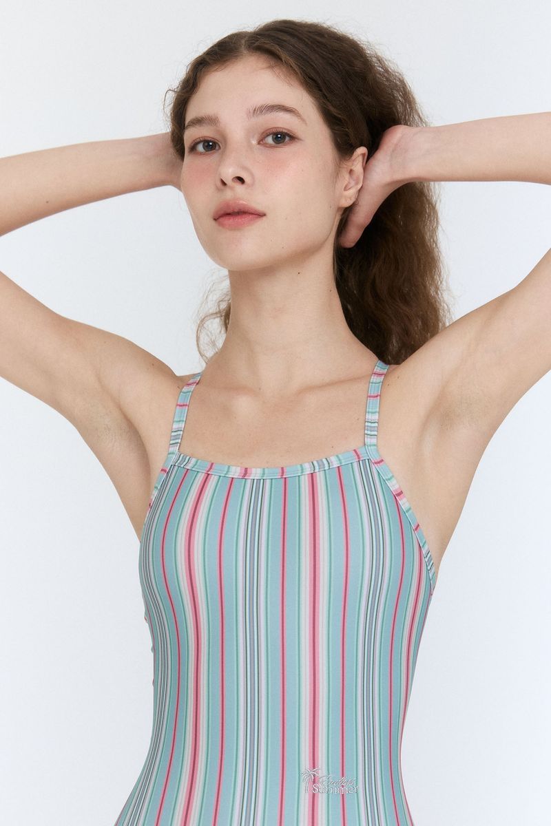 [Milky Stripes_green fig] One Piece Swimsuit