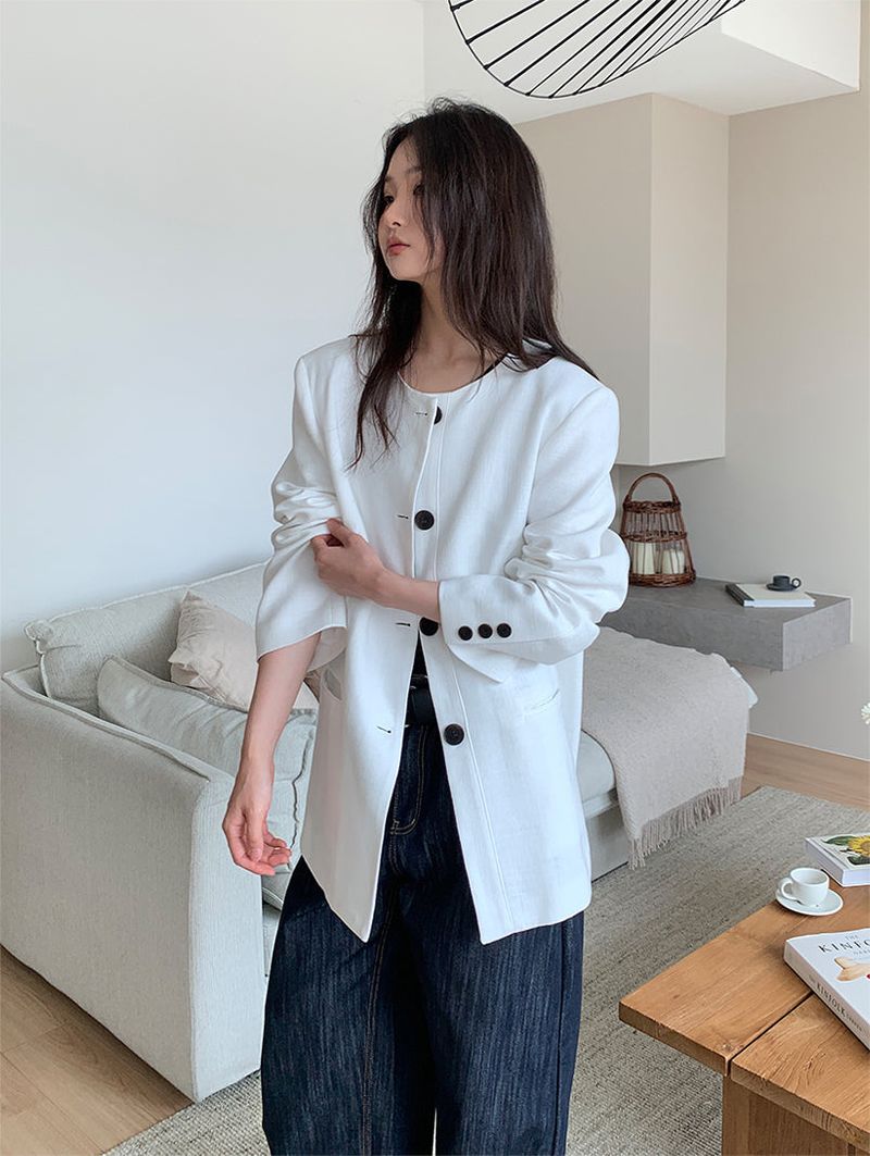 NON COLLAR LINEN JACKET (2C)