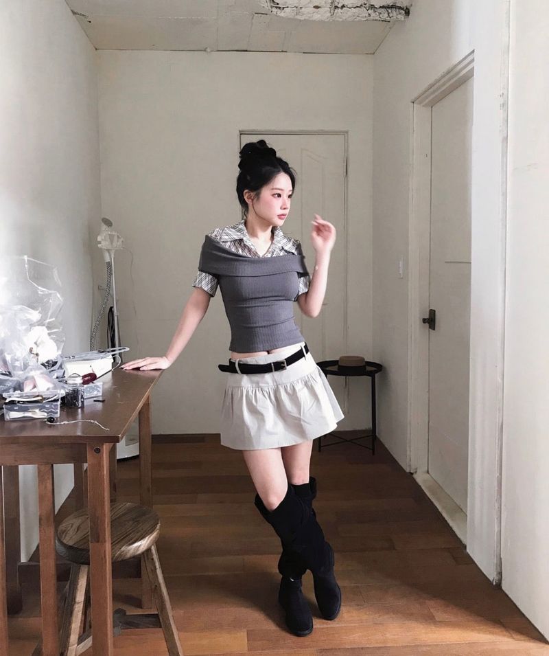 pumpkin cotton shirring mini sk