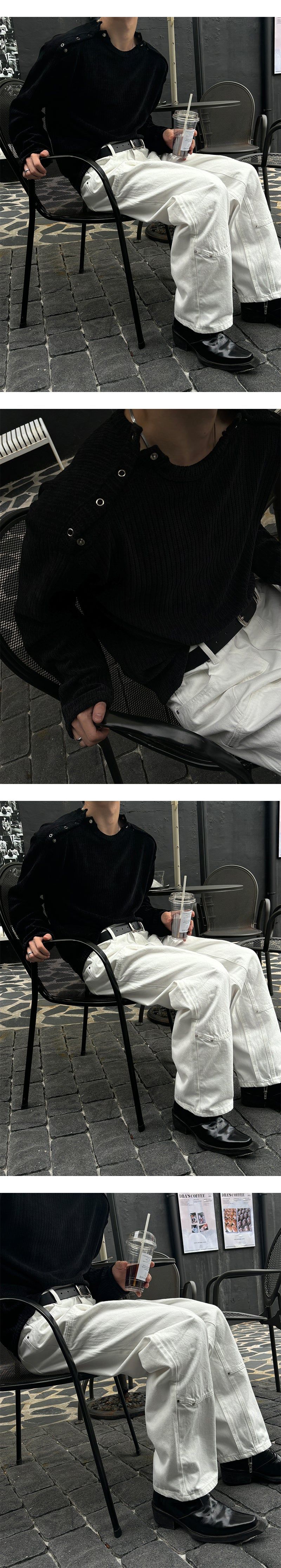 [Unisex] Double shoulder button knit(4color)