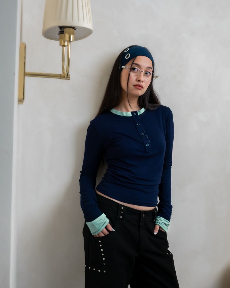 Deep Navy Two Tone Longsleeve Top