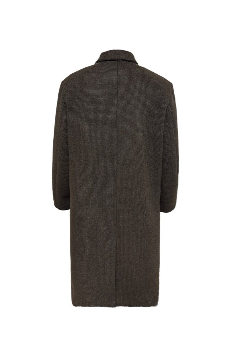 Houndstooth Wool Peak Coat