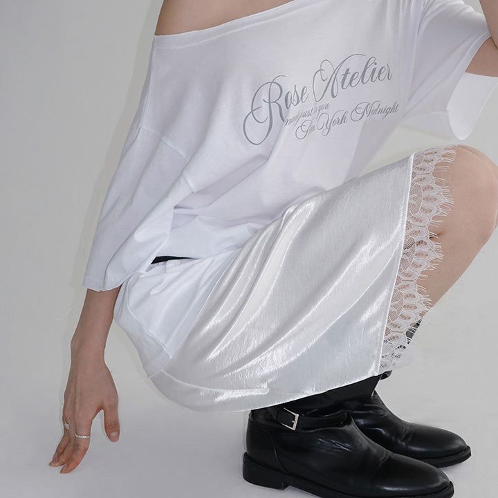 [Lopian] Satin Banding Lace Midi Skirt - 3color