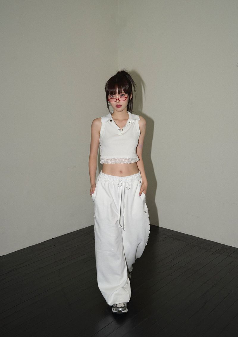 (3rd reorder) stud lace pk top - white