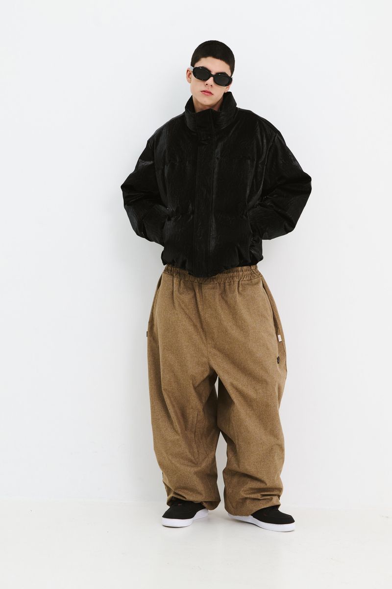 LOGO HERRINGBONE SUPER WIDE VENTILATION PANTS BROWN